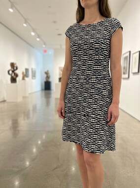 Anne Klein Women's Black & White  Geometric Print Fit & Flare Dress Size 12